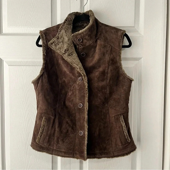 Eddie Bauer Seattle Suede Brown Vest Button Down M Leather JH6 - Picture 1 of 7